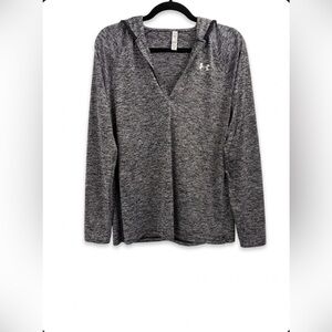 Under Armour HeatGear Tech Twist V-Neck Hoodie Gray Space Dye Loose Fit LG